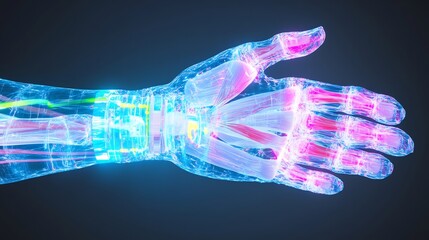 Stunning Close-up 3D Render: Vibrantly Illuminated Hand Anatomy. AI Generated