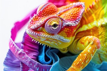 High Detail Picture of Chamaleon Rainbow Colors on Black Background