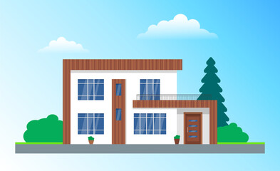 modern contemporary suburban house exterior vector illustration