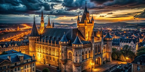 Fototapeta premium Jewel Tower Night Photography: Illuminated Gothic Architecture in Low Light