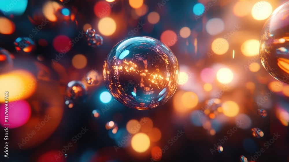 Aufkleber abstract bokeh background with colorful lights and floating bubbles for artistic design and creative