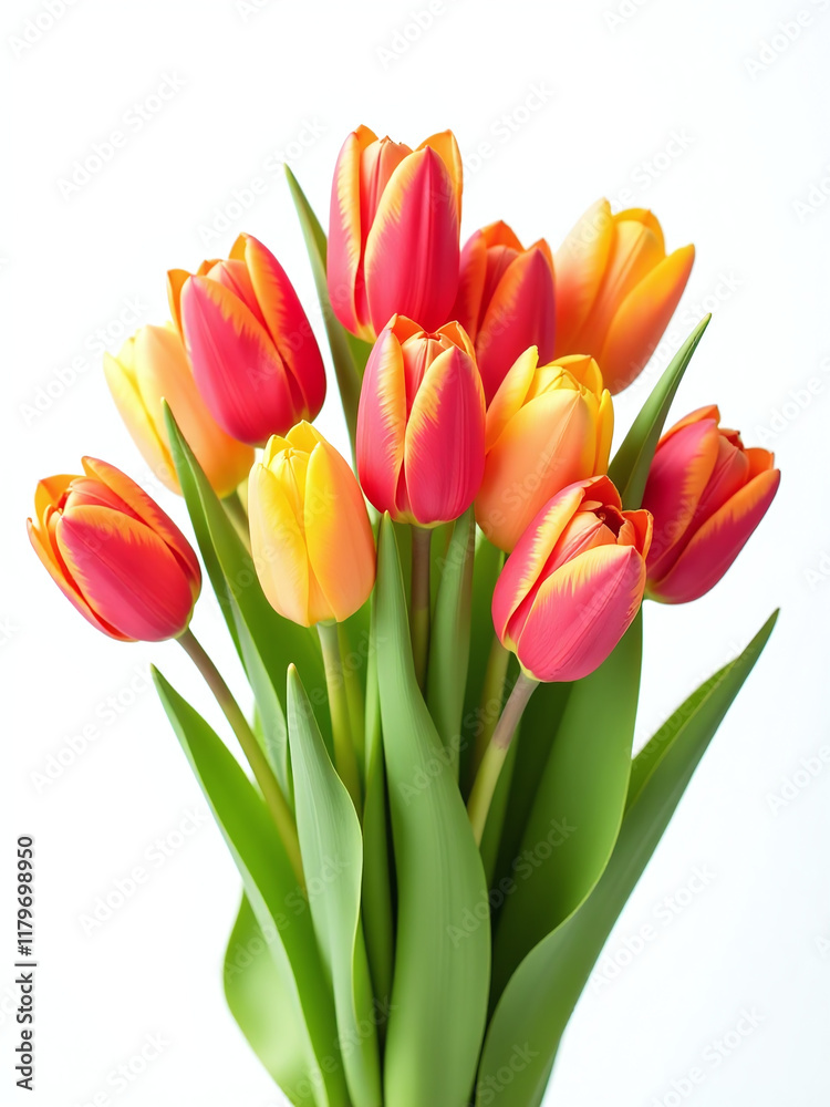 Poster A Colorful Tulip Bouquet Is Isolated Against A Crisp White Background Creating A Vibrant And Peaceful Visual Effect Instantly. 00003