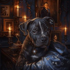 Obraz premium pit bull puppy with candles in vintage room 