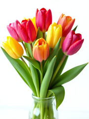 Fototapeta premium A Colorful Tulip Bouquet Is Isolated Against A Crisp White Background Creating A Vibrant And Peaceful Visual Effect Instantly. 00002