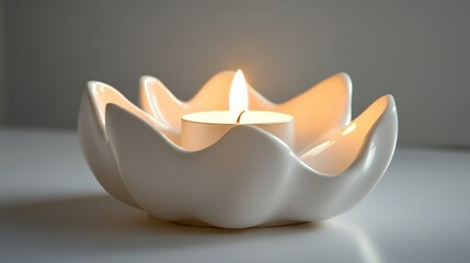 Obraz premium Elegant White Candle in Decorative Ceramic Holder