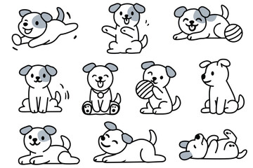 Minimalist Dog Vector Set ,Cute and Playful Line Art Illustrations