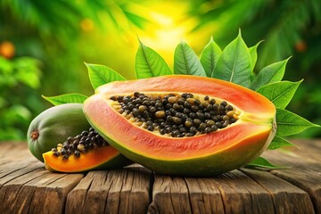 Juicy Fresh Papaya Fruit on Vibrant Green Background - 3D Render