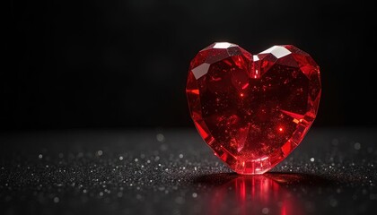 Naklejka premium Faceted crystal heart with a red glow, surrounded by soft bokeh lights, creating a warm and romantic atmosphere