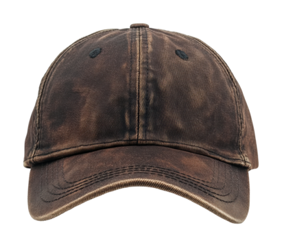 Front view of a vintage baseball cap on for fashion and lifestyle isolated on transparent background png