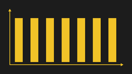 Business data chart. Minimalist bar chart design with yellow bars of equal height on a dark backdrop. For stability, steadiness, standability themes.