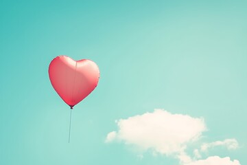 Heart balloon floats, sky, cloud.