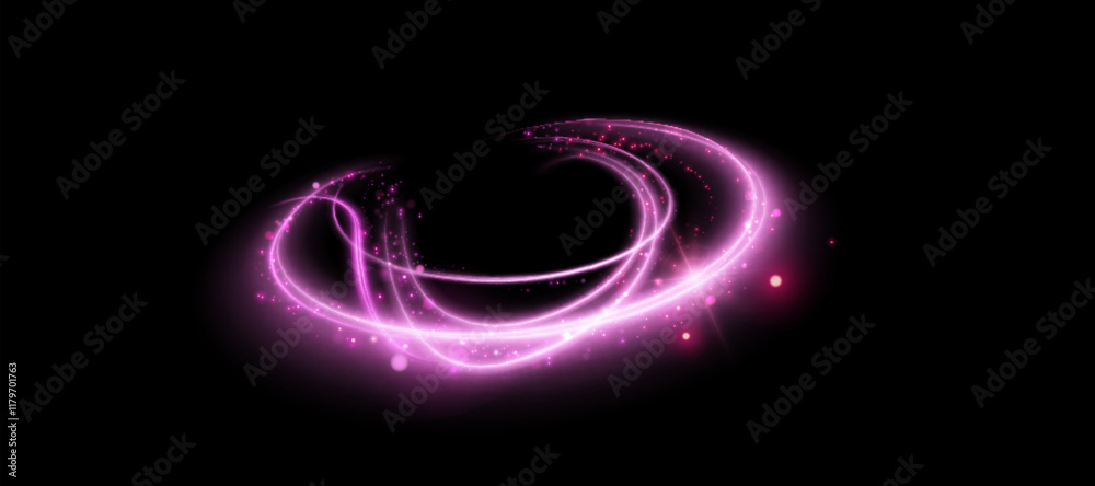 Fototapete Purple magic light effect in semi circle shape with many sparkling lines with glitter and shimmering shiny light effects. Magic bright lines for web design and game interfaces. Vector