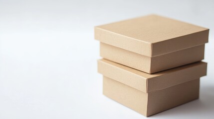 Stacked brown boxes on a white background with ample space for text and design elements suitable for branding or marketing purposes.
