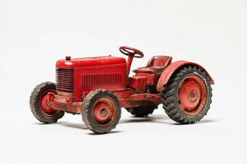 Obraz premium unique old red tractor toy set against white