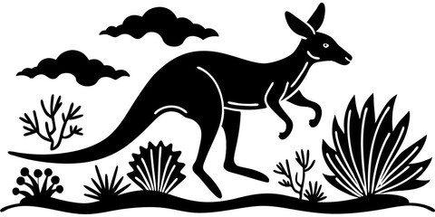 Silhouette of a Jumping Kangaroo in the Australian Outback – Minimalist Wildlife Art
