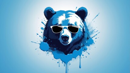 Bear wearing sunglasses against a blue background, designed as a fun logo.