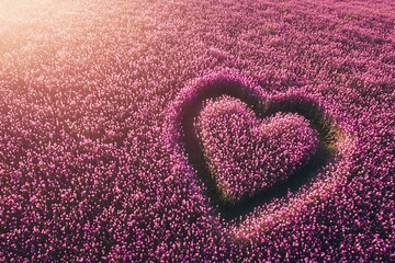 Aerial Heart, Lavender Field, Sunset, Romance.