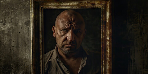 Naklejka premium Portrait of a Man in a Rusted Frame