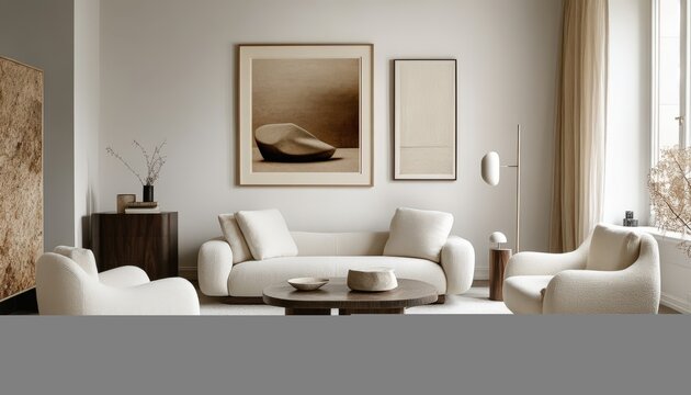 Modern Minimalist Living Room Interior Design Beige Sofa Coastal Decor