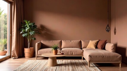 Modern interior design with Pantone 2025 Colour of the Year Mocha Mousse