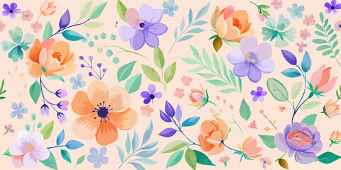 Watercolor Floral Pattern with Delicate Pastel Flowers – Elegant Botanical Design