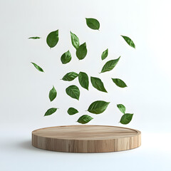 green leaves on wooden background