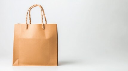 Stylish Brown Cardboard Shopping Bag with Twisted Handles Isolated on Clean White Background