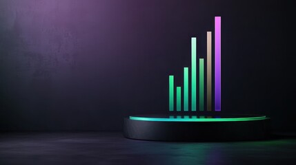 business trends data analysis graph concept. A modern visualization of growing data represented by colorful vertical bars on a dark background, suggesting progress and success.