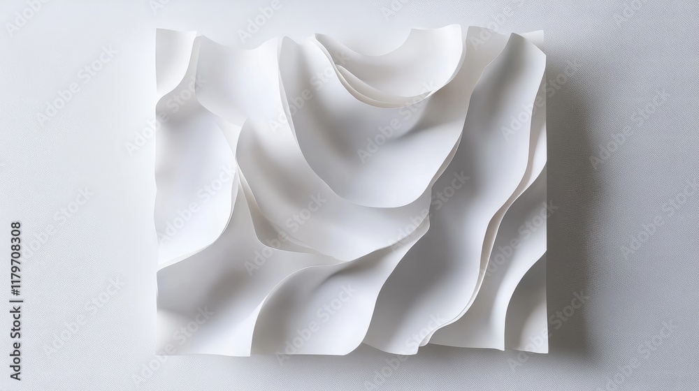 Poster abstract paper art with wavy textures on a white background creating a minimalist and elegant visual