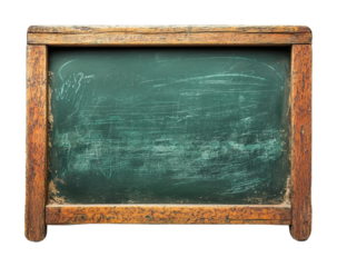 Blank green chalkboard on wooden frame classroom setting educational content minimalist design front view learning tool isolated on transparent background png