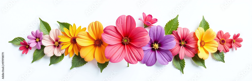 Poster A Cluster Of Colorful Flowers Is Isolated On A White Background Creating A Visually Appealing Graphic Design Element. 00003
