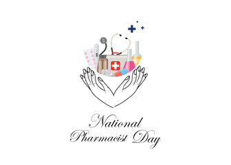Vector designs celebrating National Pharmacist Day, medicine, health, and nursing. pharmacy tools, pills, stethoscopes, medical icons, nurses, and healthcare symbols. Perfect for medical graphics