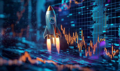 Innovative fintech solutions propel business growth in banking sector dynamic data visualization futuristic technology urban environment