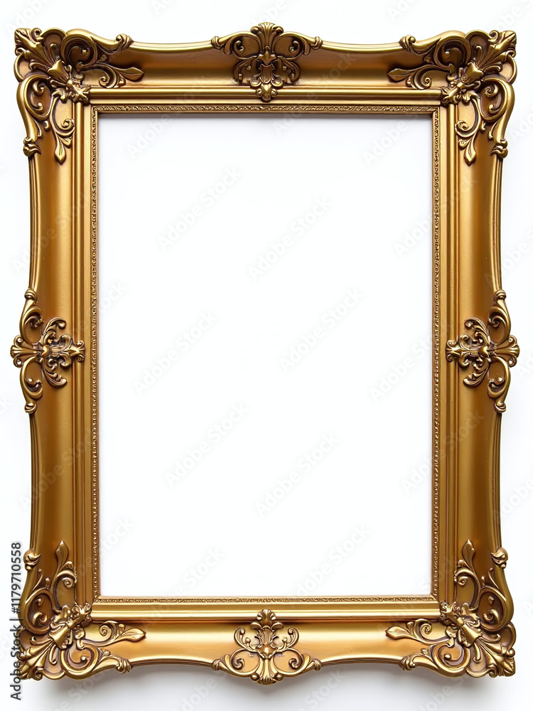 Poster a classic antique gold frame sits isolated against a white background with transparent png image for