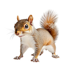 Obraz premium Cute Squirrel with Fluffy Tail Sitting Upright on White Background Looking Curious and Friendly