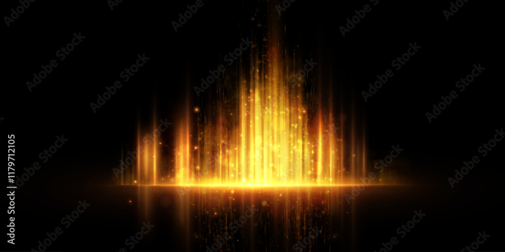 Poster Abstract bright background with vertical glow of golden light. Bright light flickering of vertical light on dark background. Effective style for web design and colorful illustrations. Vector