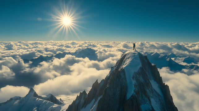 A person climbs tall mountains in competition with himself.
