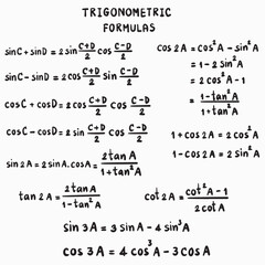 trigonometric formulas math handwritten illustration