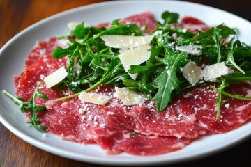 Arugula salad with Italian beef carpaccio and cheese