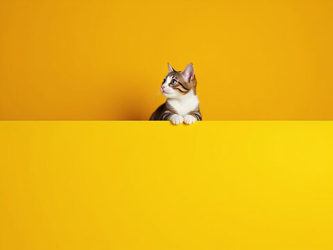A Cat Sits Above A Bright Yellow And Orange Banner With Copy Space To Fill In Web Design Templates Generated By Ai. 00003