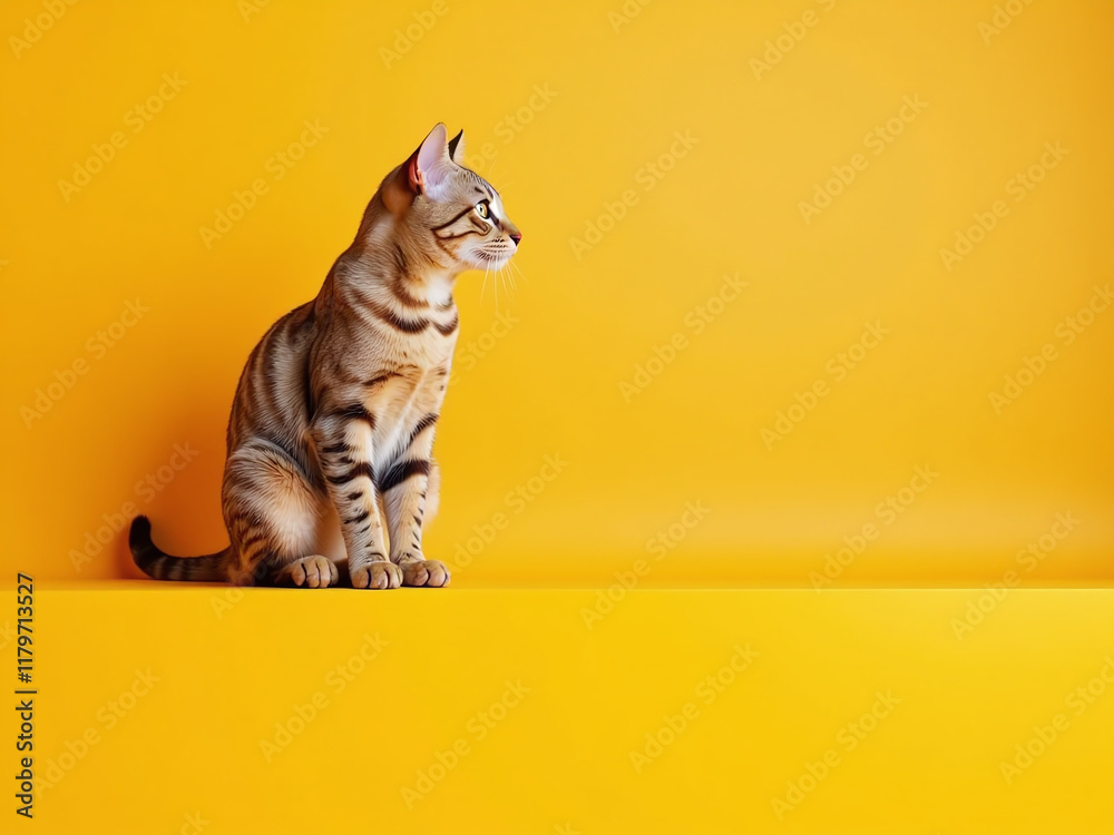 Poster A Cat Sits Above A Bright Yellow And Orange Banner With Copy Space To Fill In Web Design Templates Generated By Ai. 00001
