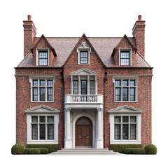 Naklejka premium Beautiful Victorian Style Brick House with Charming Architecture and Lush Greenery in Front