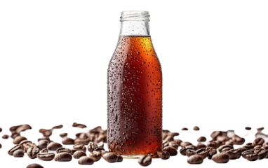 Refreshing Beverage in Glass Bottle with Coffee Beans Isolated on transparent background