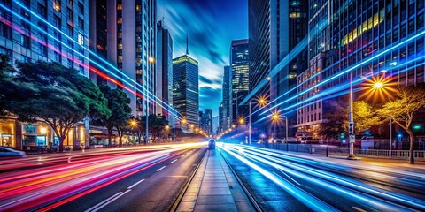 Fototapeta premium Light Trails at Night, City Street Long Exposure Photography