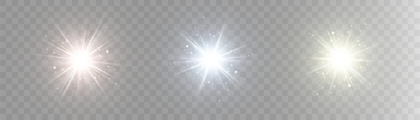 Fototapeta premium Bright set of light effects of reflection of headlights, lenses, spotlights. Abstract glow effect for web design and game interfaces. PNG effect