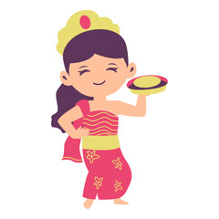 Cute Girl in Traditional Dress Dancing Pendet, Design Inspiration, Characters