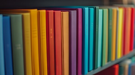 Colorful Bookshelf Display with a Rainbow of Titles