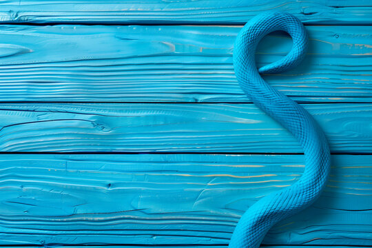 Chinese New Year. Blue wooden snake symbol. Blue background with place for design and text. Banner.