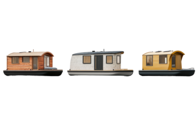 Houseboats on Water with Reflection Isolated on transparent background