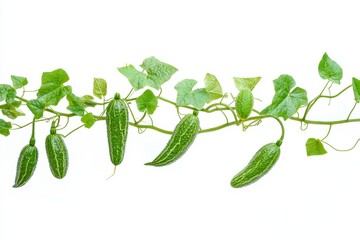 Bitter gourd plant on a white backdrop